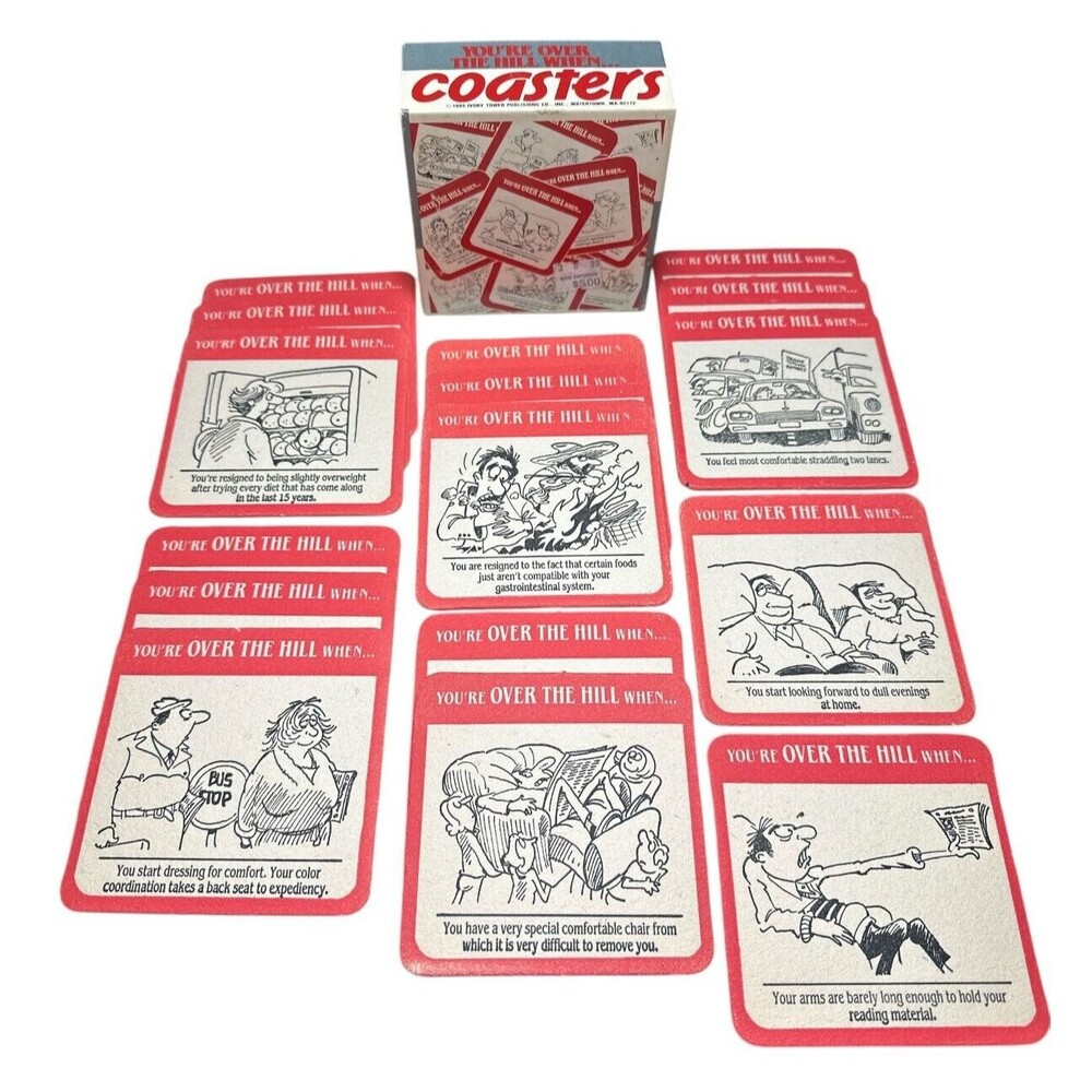 Vintage 1989 "You're OVER THE HILL When..." 16 Cardboard Drink Coasters Beverage